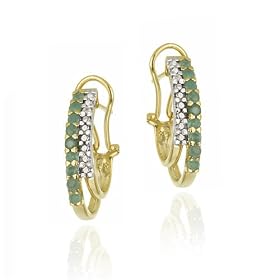 Buy 18K Gold over Sterling Silver Emerald and Diamond Accent Two Row Half Hoop Earrings by SilverSpeck.com