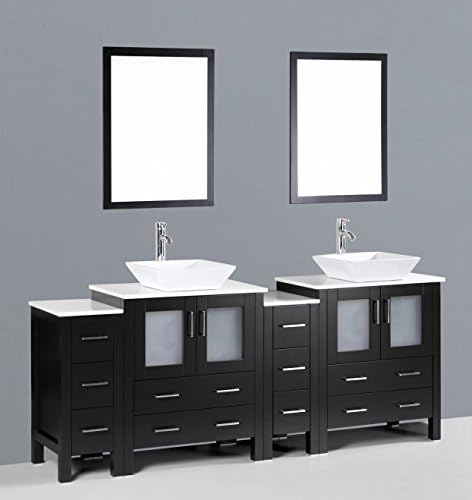 Bosconi 84 in. Double Bathroom Vanity Set with Side Cabinet - Espresso - Square Vessel Sink