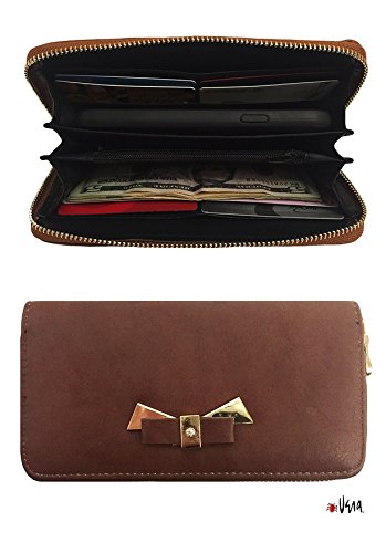 Vera Women's Bow Zip Vegan Leather Clutch Wallet