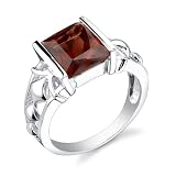 Sterling Silver 4.00 cts Radiant Cut Garnet Ring Size 7