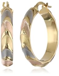 14k Italian Tri-Color Satin and High Polish Gold 20mm Hoop Earrings