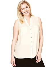 Plus Open Neck Collar Epaulette Blouse