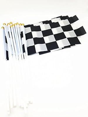 Pack of 15 pcs 8x5.5inch Racing Checkered Flag Pennant Banner Stick Flag for Nascar Theme Party Favor Decoration