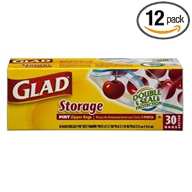 Glad Food Storage Zipper Storage Bags, 1 Pint, 30-Count Boxes (Pack of 12)