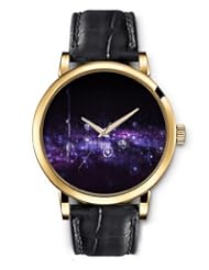 SPRAWL Aanalog Fashion Series Gold Ladies Watches of Genuine Black Leather Strap,Unique Wrist Watch for Women Girls Designed with Records in the galaxy transparent