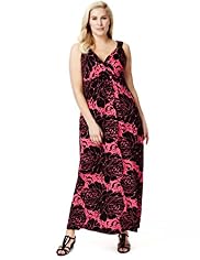 Plus Twisted Shoulder Rose Print Maxi Dress