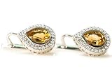 18K White Gold Earrings Enhanced with Citrine and Surrounded by Diamond Accents