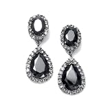 Mariell ~ Bold Black Cubic Zirconia Drop Clip On Earrings