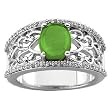 14K White Gold Cabochon Emerald and Diamond Ring