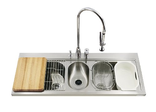 KOHLER K-3328-3-NA PRO TaskCenter Full Countertop Triple Basin Kitchen Sink