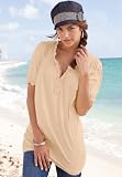 Roamans Plus Size Ruffled Edged Henley Tee