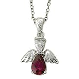 Sterling Silver 5/8 Ruby July Birthstone Angel Wing Necklace on 18 Chain