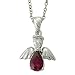 Sterling Silver 5/8" Ruby July Birthstone Angel Wing Necklace on 18" Chain