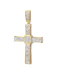 1.00 Carat (ctw) 18k Yellow Gold Plated Sterling Silver Round Diamond Micro Pave Setting Mens Hip Hop Religious Cross Pendant 1 CT