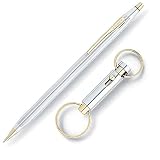Cross Classic Century Medalist Ball-Point Pen and Matching Key Ring Set In Polished Chrome with 23 Karat Gold Plated Appointments