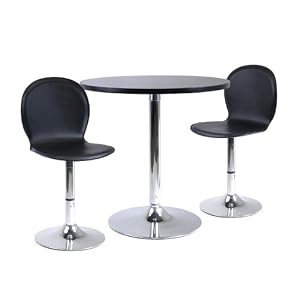 3 pc Dining Set with 2 Swivel Chairs in Black and Polished Finish by 