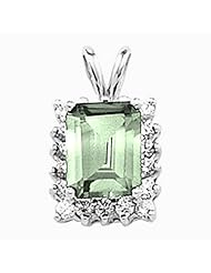 14K White Gold Double-Sided Checkerboard Cut Prasiolite (Green Amethyst) and Diamond Pendant -- LIFETIME WARRANTY
