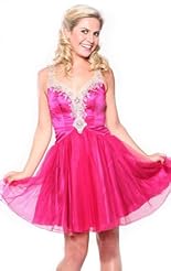 Beaded Crystals Crystal Lace Applique Chiffon/Taffeta/Tulle 2015 Short Prom Dress 