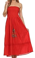 Summer Lace Gathered Embroidered Shirred Cotton Floral Print Peasant Dress 