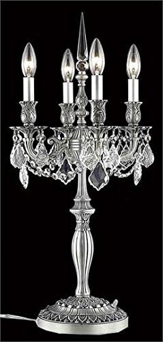 Reynard Pewter Traditional 4-Light Table Lamp Swarovski Spectra Crystal in Crystal (Clear)-7824TL12PW-SA--12" W/D
