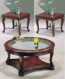 3 PIECE CHERRY TABLES W/ GOLD TRIM