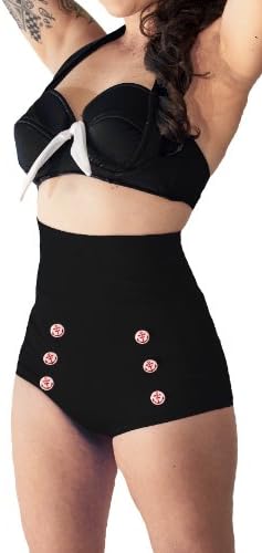 Fables by Barrie Skipper High Waisted Sailor 50s Nautical Bikini Bottoms (S, Black)