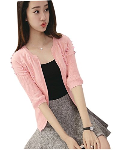 【PALERO・パレロ】 選べる6色 カーディガン 半袖 ニット レディース レディーズ セーター トップス エレガンス きれいめ パール 春 夏 秋 柔らか フェミニン キュート 薄手 日焼け 冷房 対策 ビーズ ＵＶカット