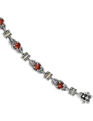 Sterling Silver 5.71ct 14k Yellow Gold Garnet 7.5in Vintage Style Bracelet
