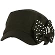 Elastafit Ladies Winter Ribbon Bow Crystals Cadet Military Castro Hat Cap Black