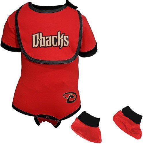 MLB Infant/Toddler Boys' Arizona Diamondbacks Onesie Bib & Bootie Set (Red, 18 Months)