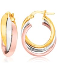 14K Tri-Color Gold Domed Tube Intertwined Earrings