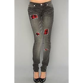 Luxirie by LRG The Cast Skinny Jean in Black with Red Plaid,Denim for Women