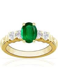 18K Yellow Gold Oval Cut Emerald Ring With Sidestones