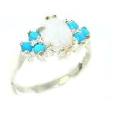 Ladies Contemporary Solid White Gold Natural Opal & Turquoise Ring - Finger Sizes 5 to 12 Available