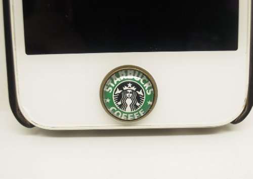 Kids Gift 1pc Glass Epoxy Transparent Times Gems Starbucks Coffee iPhone Home Button Sticker for Iphone 4,4s,4g,5,5c, iPad 2,3,4 iPad mini Buttons Cell Phone Charm