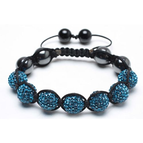 Bling Jewelry Hematite Blue Turquoise Swarovski Crystal Bead Shamballa Bracelet 12mm