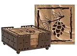 Set of Four Etched Pine Cone Coasters with holder - Style WIMPE0010
