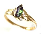 Beautiful SOLID 10k Gold Genuine Mystic Topaz Marquise Cut Ring with CZ Accents - Comes Gift Boxed!