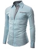 Doublju Mens Casual Pocket Slim Dress Shirts