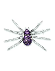 Sterling Silver Black Rhodium Pink & White CZ Spider Pin