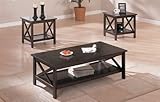 IMAGE OF 3-pcs Set of Coffee Table and 2 End Tables in Wooden Cappuccino Finish #PD F31069
