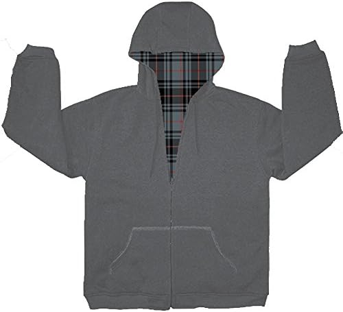Woodland Trails Men's Reversible 2 in 1 Fleece Hoodie Jacket,Large,Black/Plaid,Large,Charcoal Plaid