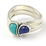 Sterling Lapis and Turquoise Heart Set Rings