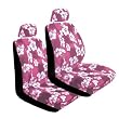 Set of 2 Universal Fit Hawaiian Hibiscus Floral Print Low Back Front Bucket Seat Cover With Separate Headrest Cover - Pink