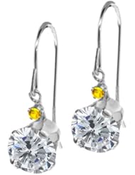 2.06 Ct Round H/I Diamond Yellow Sapphire 14K White Gold Earrings