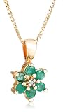18k Yellow Gold Overlay Sterling Silver Emerald & Diamond Accent Flower Pendant