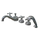 418aHIbGJOL. SL160  Kingston Brass KS33315AX Roman Tub Filler with Hand Shower with Metal Cross Handle, Polished Chrome, 5 Piece