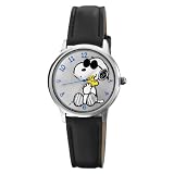 Armitron Womens 900284 Snoopy Character Silver-Tone Black Strap Watch