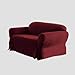 Green Living Group Chezmoi Collection Soft Micro Suede Solid Red Loveseat Cover Slipcover with Elastic Band Under Seat Cushion, Burgundy
