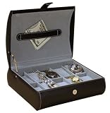Search : Black Metro Leather Jewelry Watch Box. Collector Case with multiple padded cushions for 10 watches.